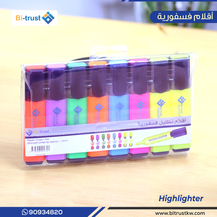 Mixed Colour Highlighter Set of 8 | Bi-Trust