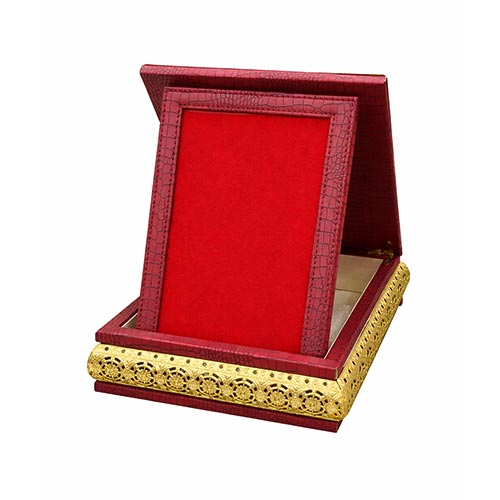 Premium Burgundy Leather Plaque with Luxury Wooden Box
