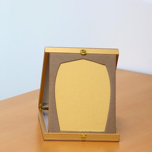 Luxury Leather Trophy Gold A5 with Wooden Box-7068