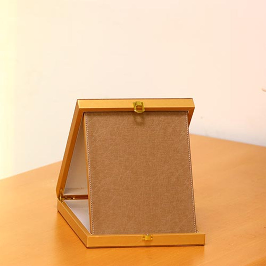 Luxury Leather Trophy Plaque A5 with Wooden Box, Gold – Model 7072