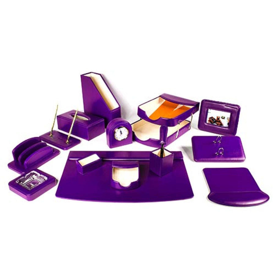 Luxury Leather Desk Set, 15 Pieces, Purple
