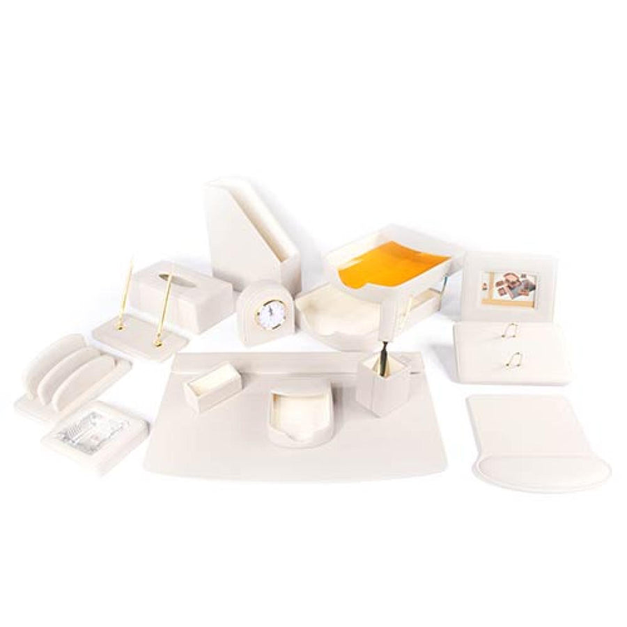 Luxury Leather Desk Set, 15 Pieces, White