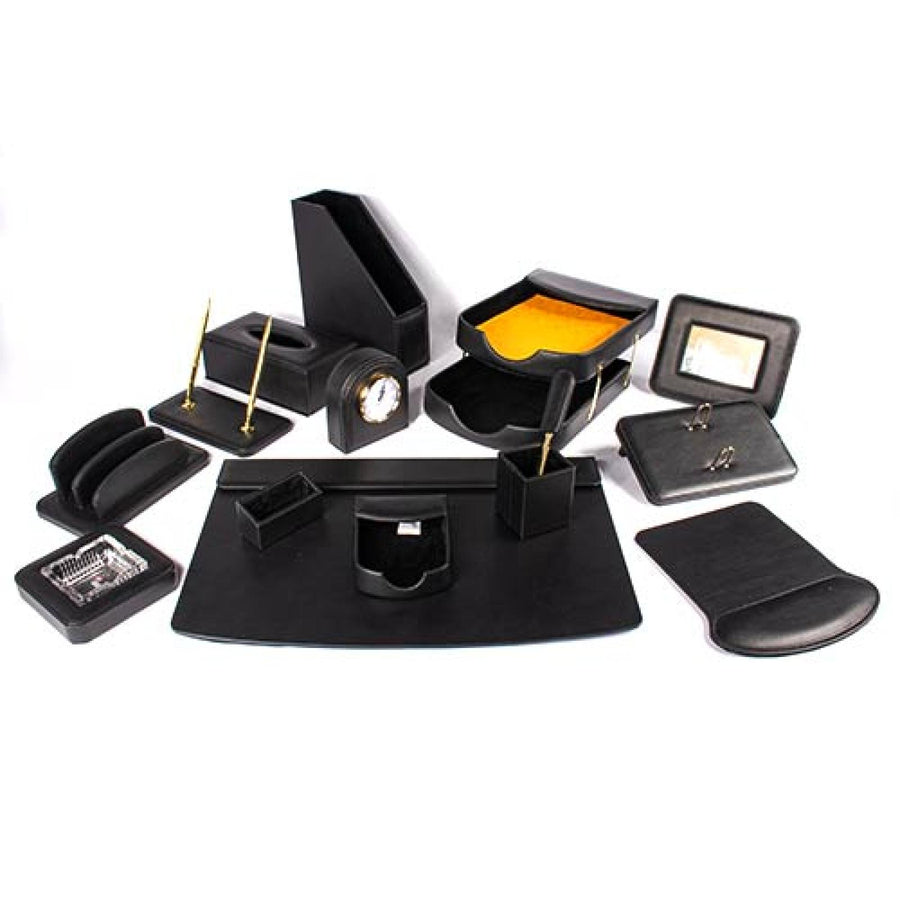 Luxury Leather Desk Set, 11 Pieces, Black