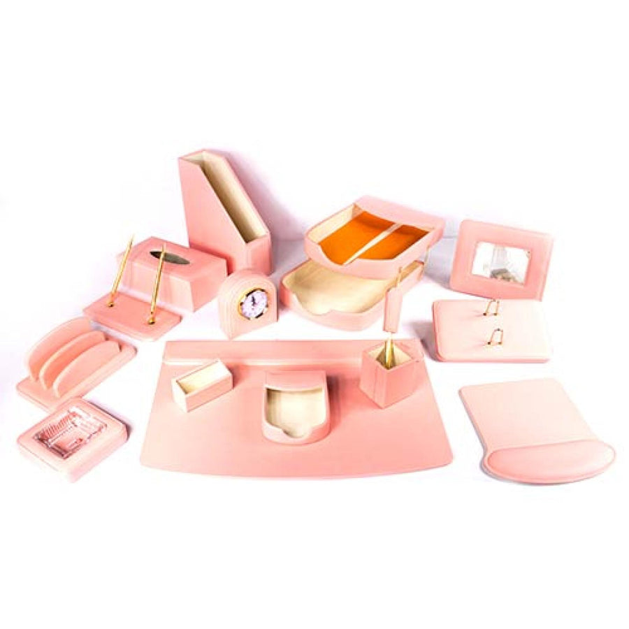 Luxury Leather Desk Set, 15 Pieces, Light Pink