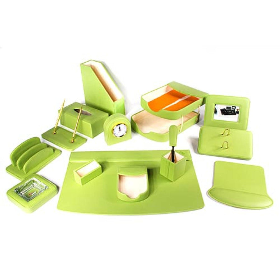 Luxury Leather Desk Set, 15 Pieces, Light Green