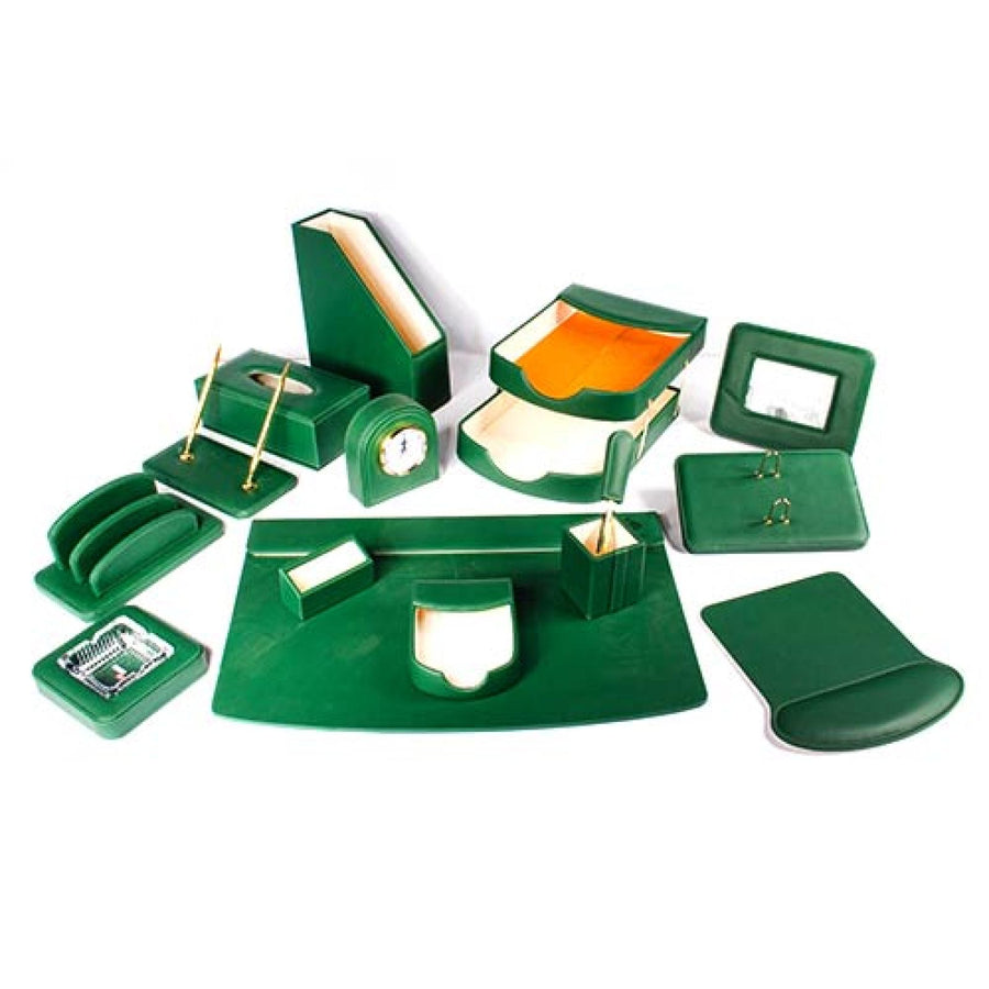 Luxury Leather Desk Set, 15 Pieces, Dark Green
