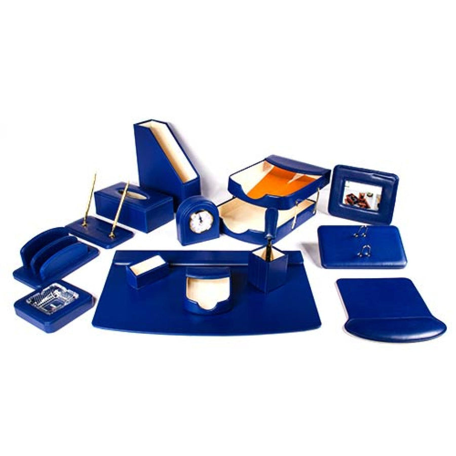 Luxury Leather Desk Set, 15 Pieces, Dark Blue