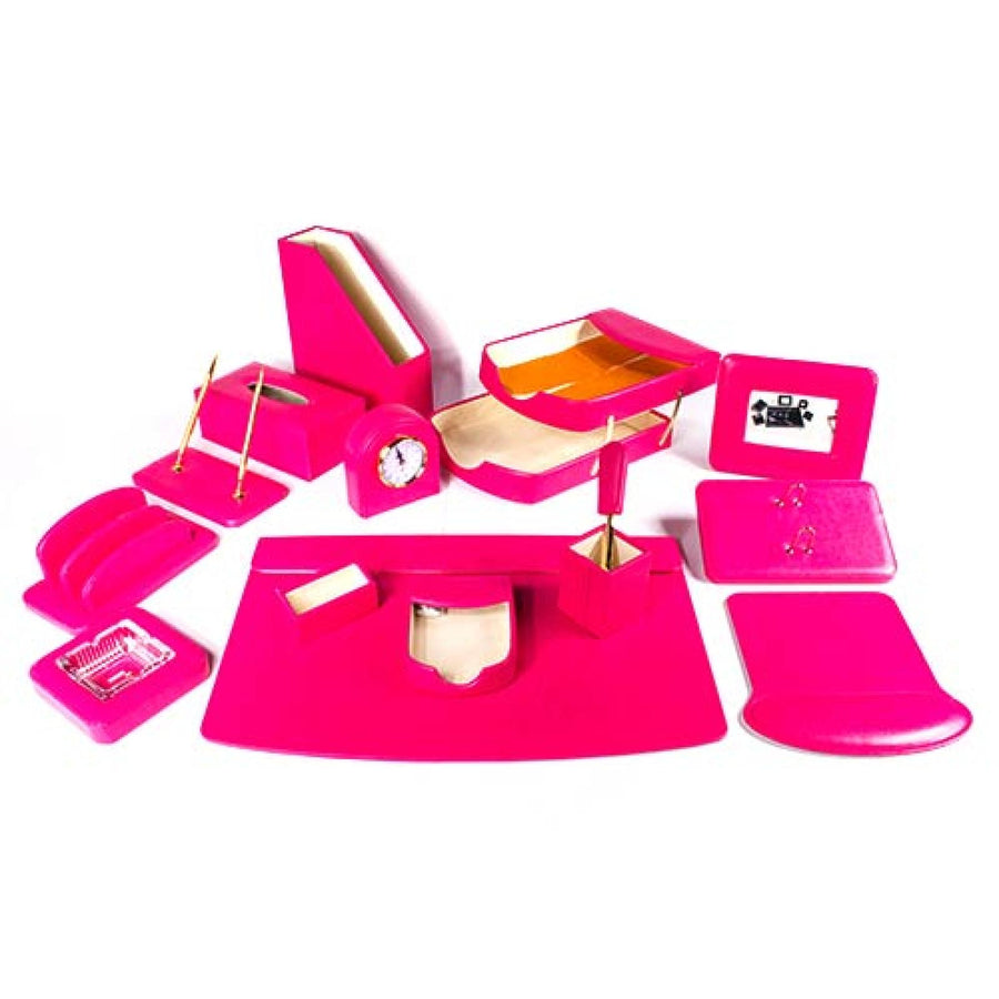 Luxury Leather Desk Set, 15 Pieces, Pink
