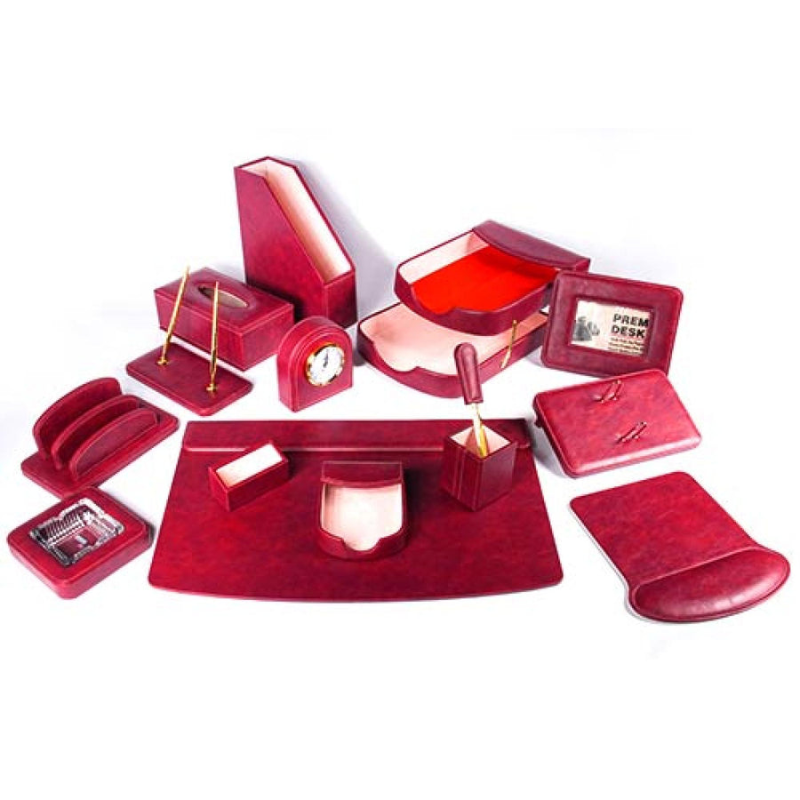 Luxury Leather Desk Set, 15 Pieces, Red