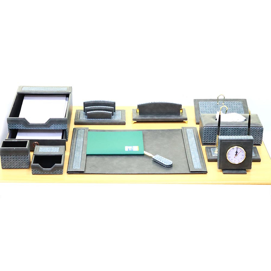 Luxury Leather Desk Set, 15 Pieces, Grey