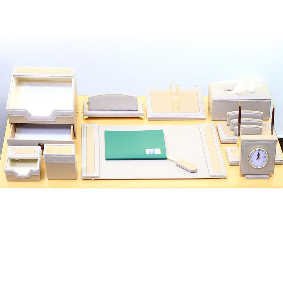 Luxury Leather Desk Set, 12 Pieces, Dark Grey