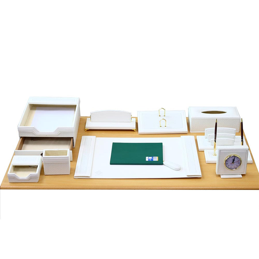 Luxury Leather Desk Set, 11 Pieces, White