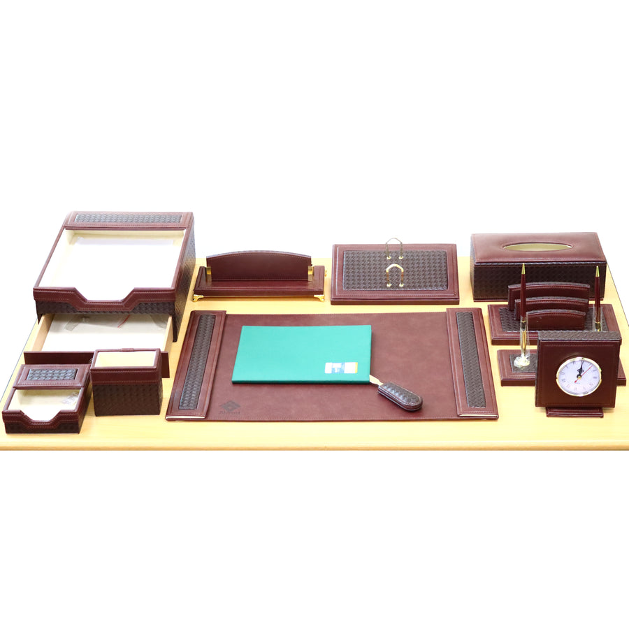 Leather Desk Set, 11 Pieces, Burgundy