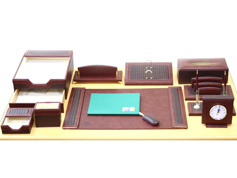 Leather Desk Set, 11 Pieces, Burgundy