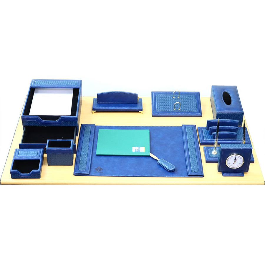 Luxury Leather Desk Set, 11 Pieces, Dark Blue