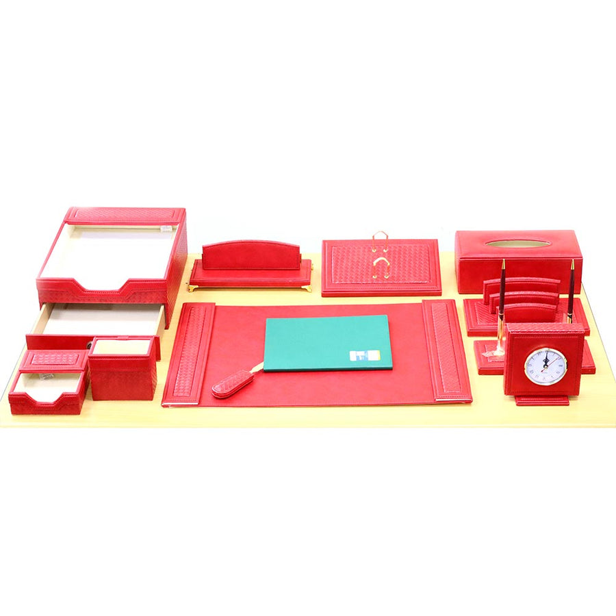 Luxury Leather Desk Set, 11 Pieces, Red