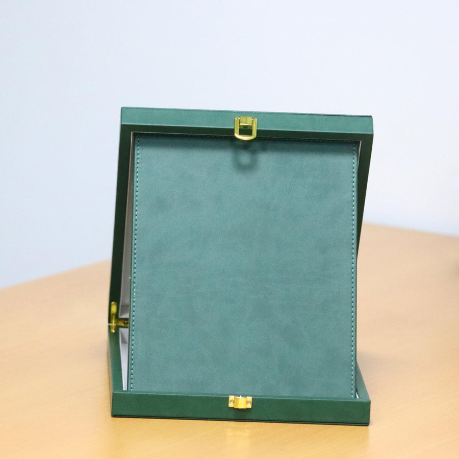 Luxury Leather Trophy Plaque A5 with Wooden Box, Green