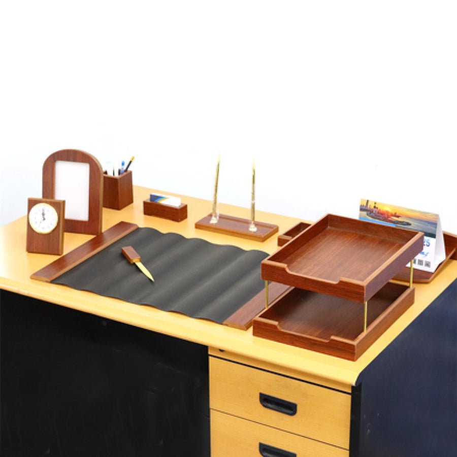 Luxury Wooden Desk Set, 10 Pieces,Brown