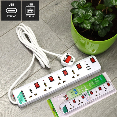 Bi-Trust 4-Way Power Extension with USB, 3 m, BT-7273
