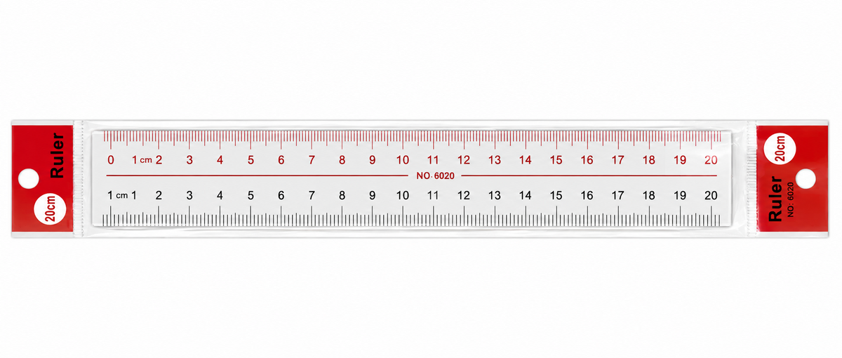 Bi-Trust Plastic Ruler 20 cm, Transparent with Metric and Inch Markings