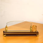 Luxury Glass Name Desk Stand with Wooden Base and Pen Holder, Brown