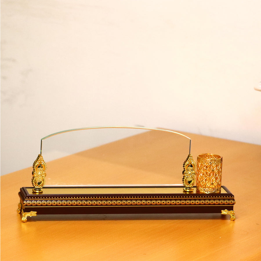 Luxury Name Desk Stand Glass with wood Brown base-7053