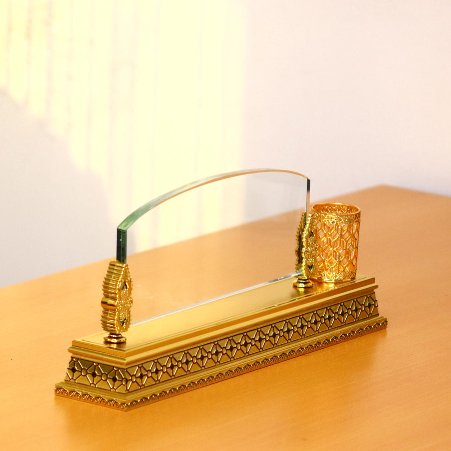 Luxury Name Desk Stand Glass with gold base-7055