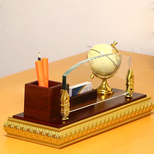 Luxury Name Desk Stand Glass and wood brown-7161