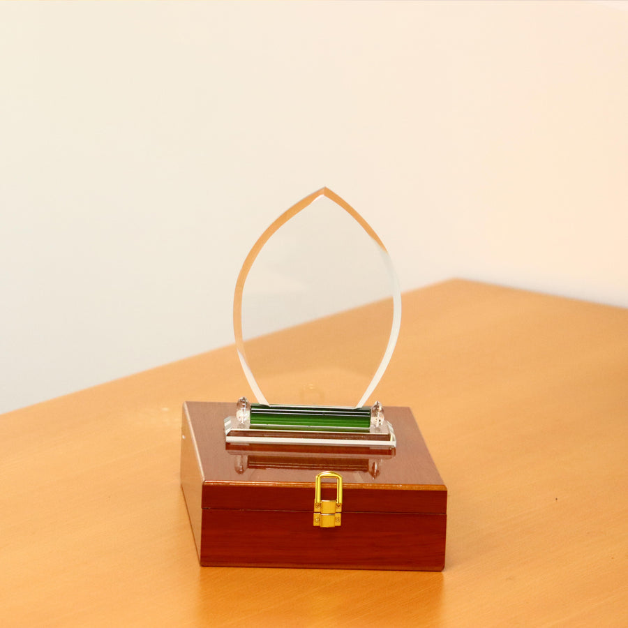 Luxury Glass Flame Trophy with Wooden Box, Clear