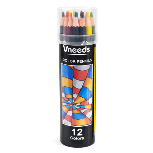 Vneeds Colour Pencils, 12 Colours in Round Tube