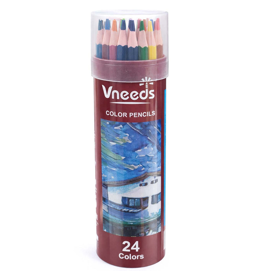 Vneeds 24-Colour Pencils in Round Metal Tin