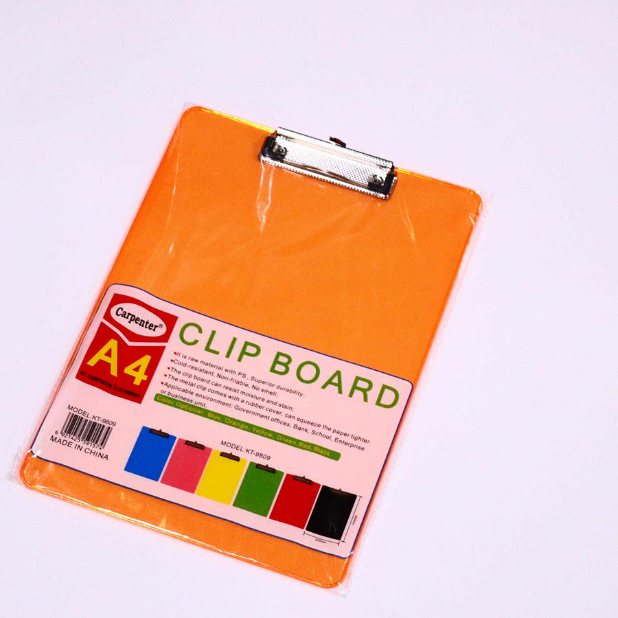 Clipboard Plastic single with metal Clips Size A4