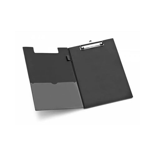 Bi-Trust A4 Black Leather Clipboard Folder with Foldover Cover, Document Pocket and Metal Clip
