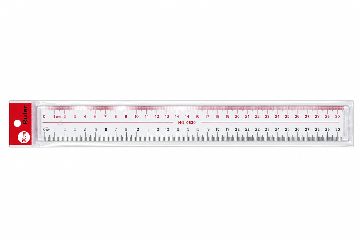 Bi-Trust Plastic Ruler 30 cm, Transparent with Metric and Inch Markings