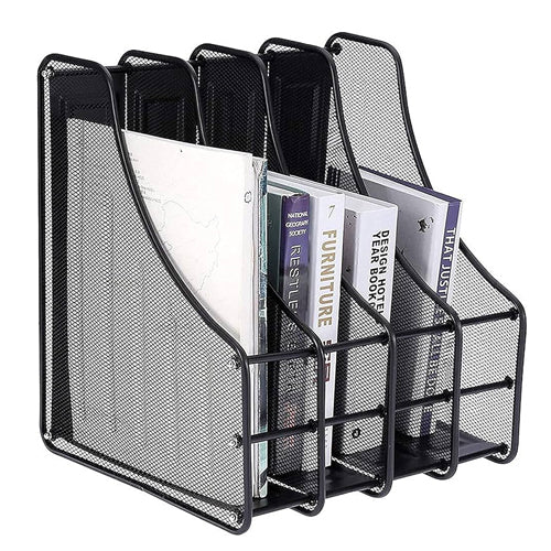 Metal Magazine File, 4 Compartments, Black