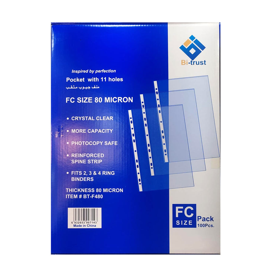 Pocket File Clear 80 Micro FC–Pack of 100| Bi-Trust
