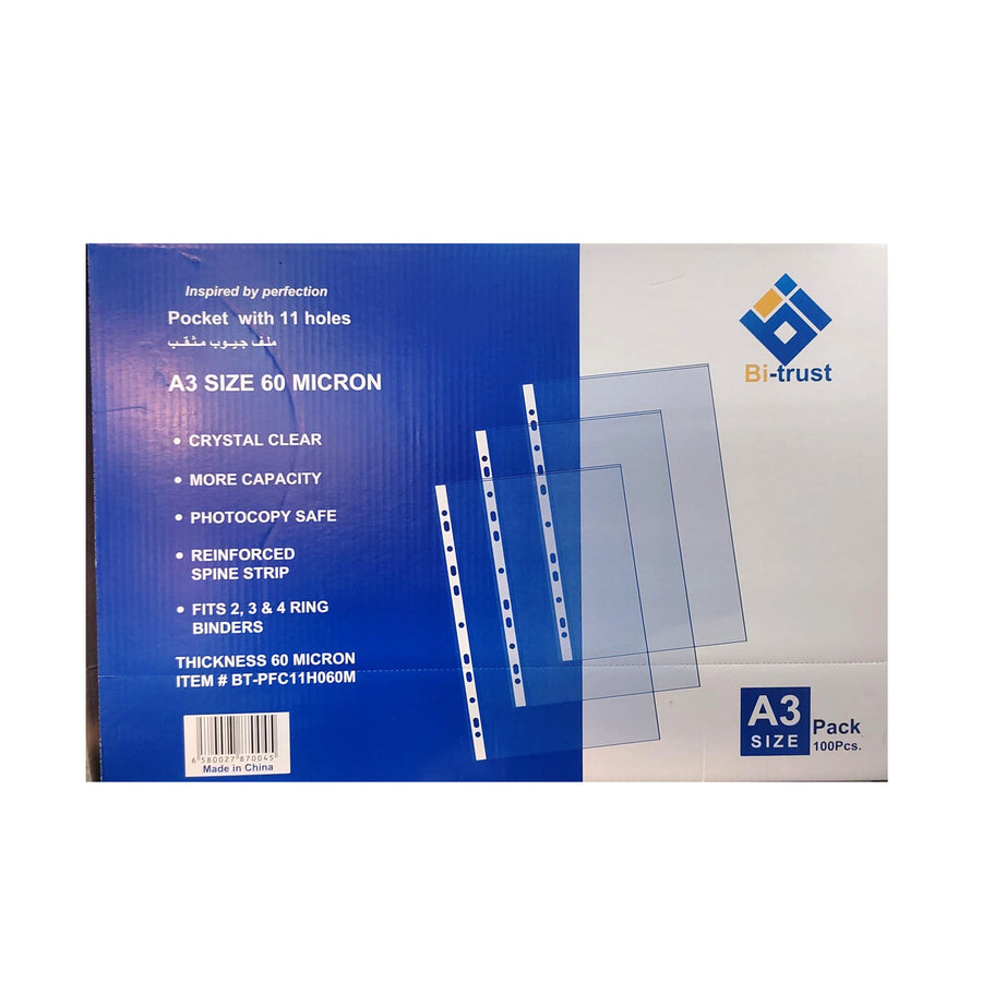 Pocket File Clear 60 Micro A3–Pack of 10| Bi-Trust
