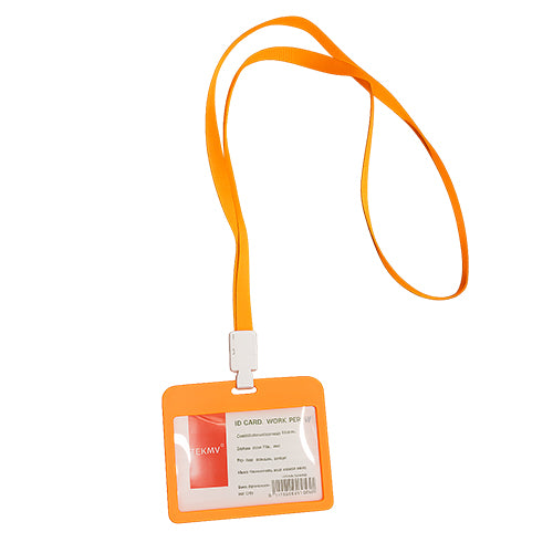 Plastic ID Card Holder with Orange Lanyard