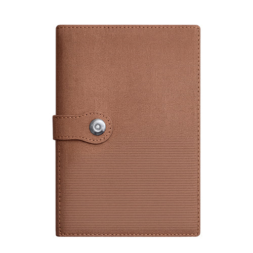 A6 Leather Notebook with Snap Button Closure, Brown, Textured Cover