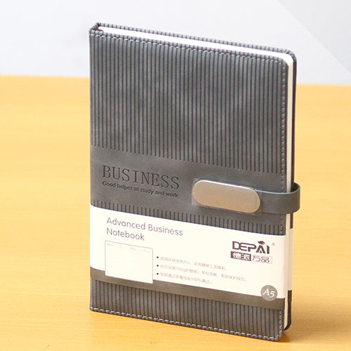 A5 Business Hardcover Notebook with Magnetic Closure, Grey, Ribbed Texture