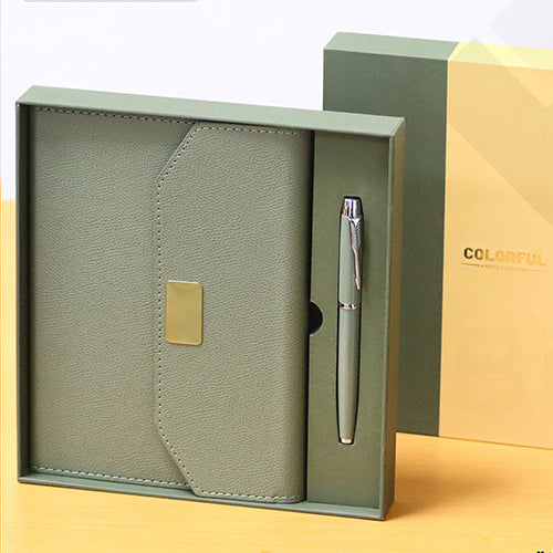 Premium A5 Leather-Lined Notebook with Pen – Green