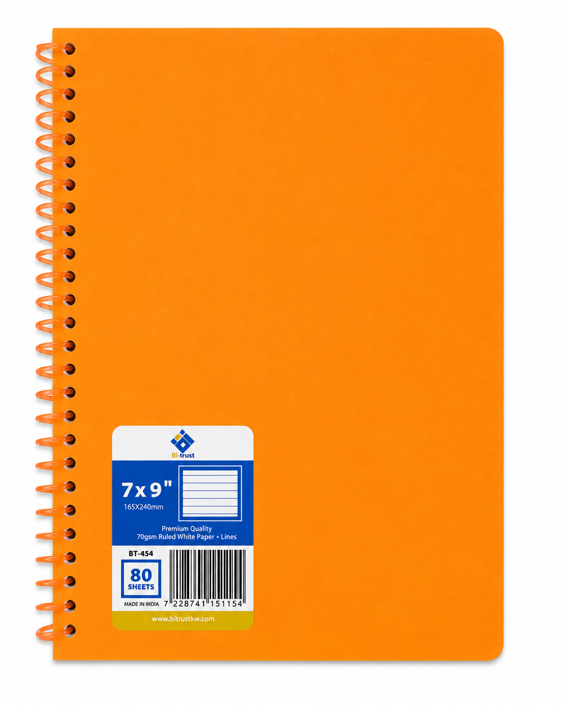 Bi-Trust Lined Spiral Notebook, 7 × 9, 80 Sheets, BT-454