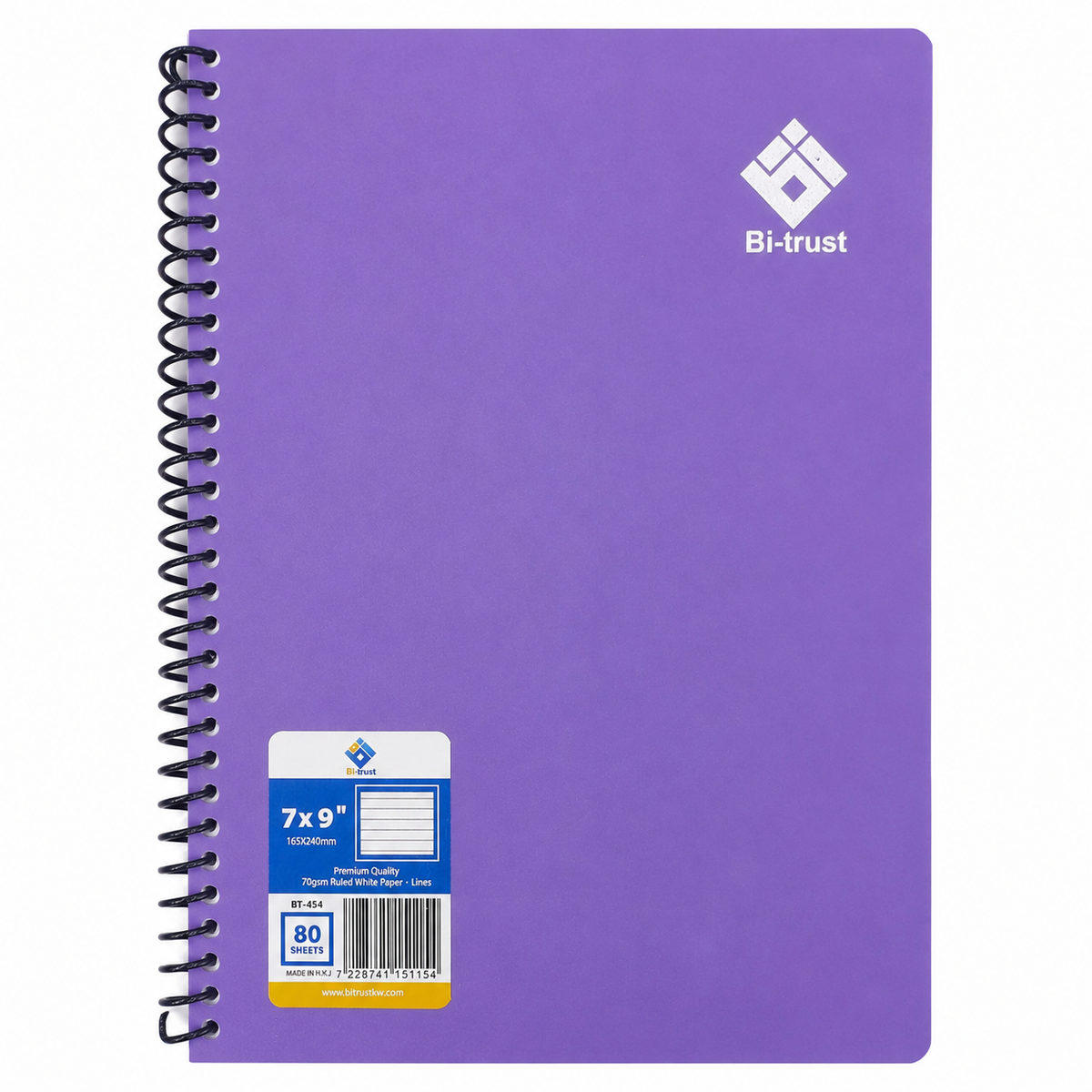 Bi-Trust Lined Spiral Notebook, 7 × 9, 80 Sheets, BT-454
