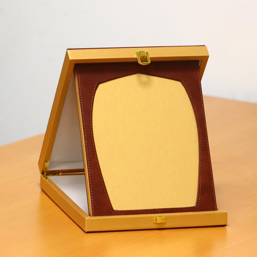 Luxury Leather Trophy Brown A5 with Wooden Box-7069