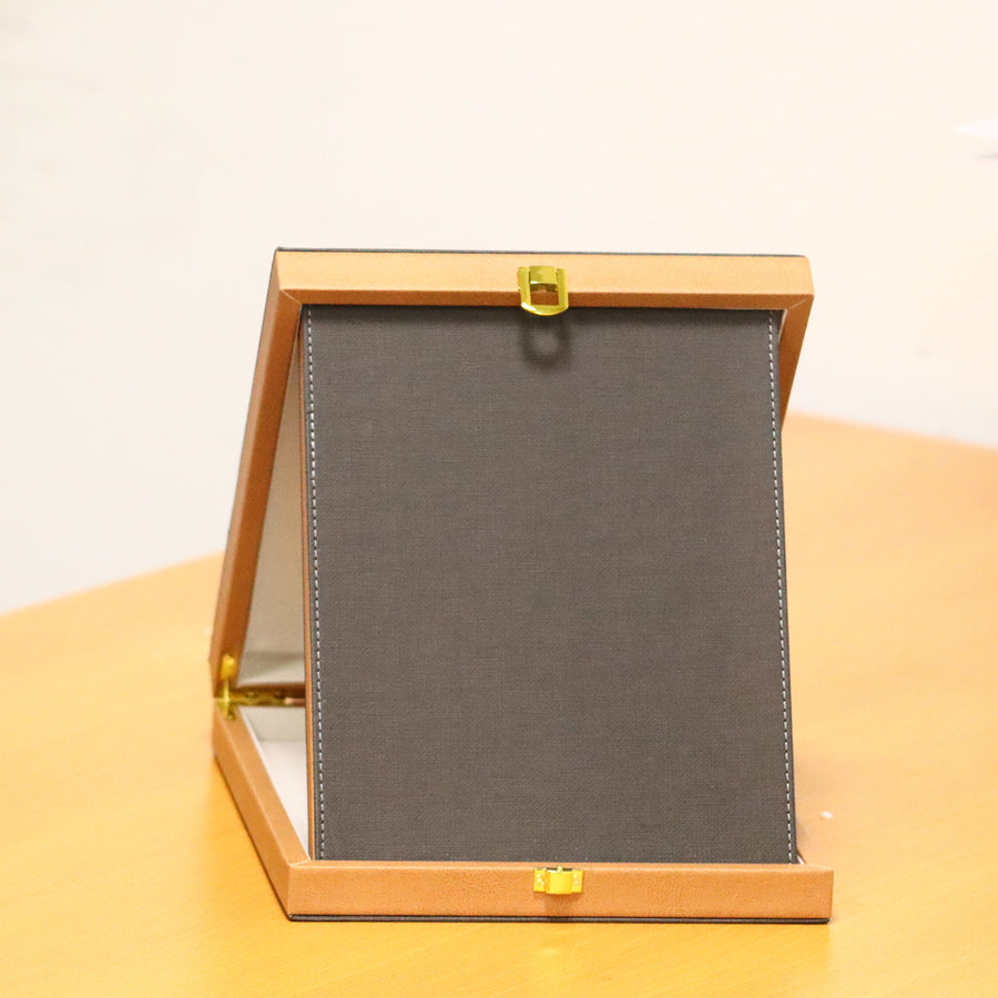 Luxury Leather Trophy Dark Grey A5 with Wooden Box-7071