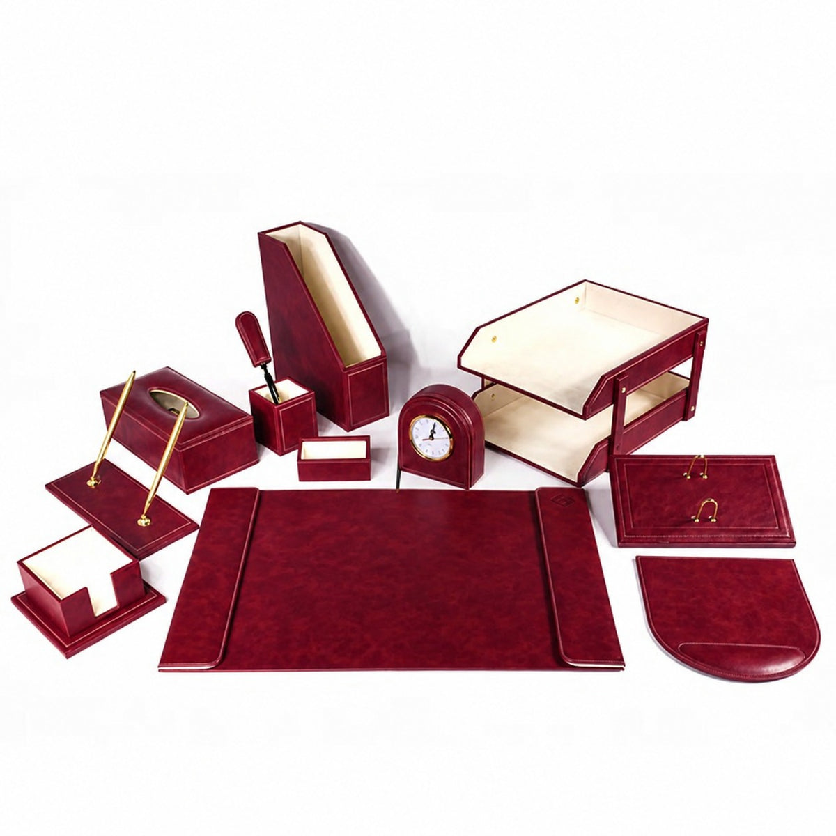 Luxury Leather Desk Accessory with Clock, Burgundy – BTDS1074 | Bi-Trust