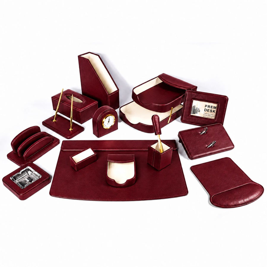 Luxury Leather Desk Set, 15 Pieces, Burgundy
