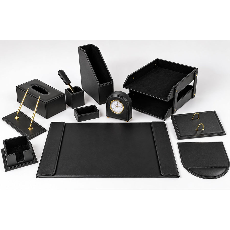 Luxury Leather Desk Set, 12 Pieces, Black