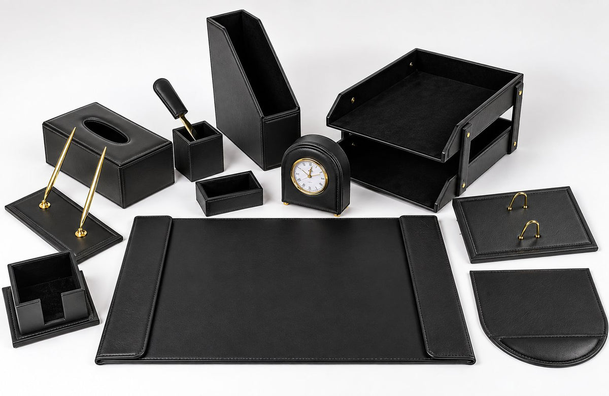Luxury Leather Desk Set, 12 Pieces, Black – BTDS1063 | Bi-Trust