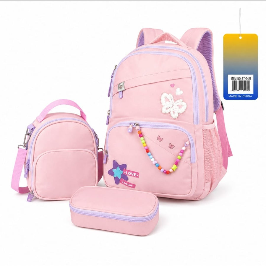 Classic School Backpack with Pencil Case, Black – Model BT-7426